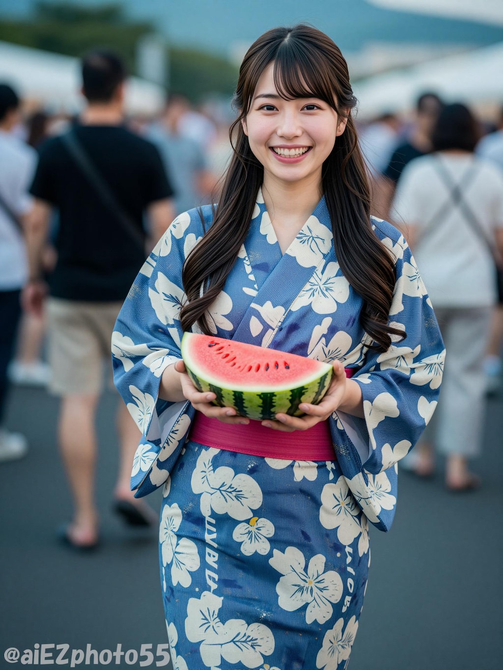 スイカと浴衣のお姉さん