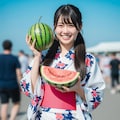 スイカと浴衣のお姉さん 11枚目
