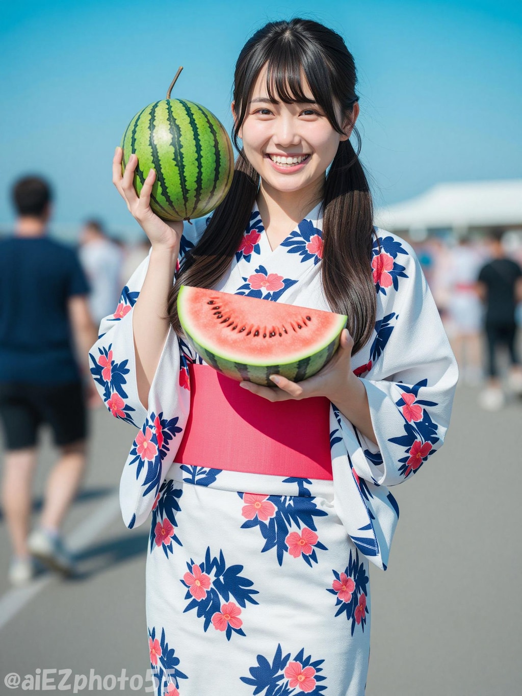 スイカと浴衣のお姉さん