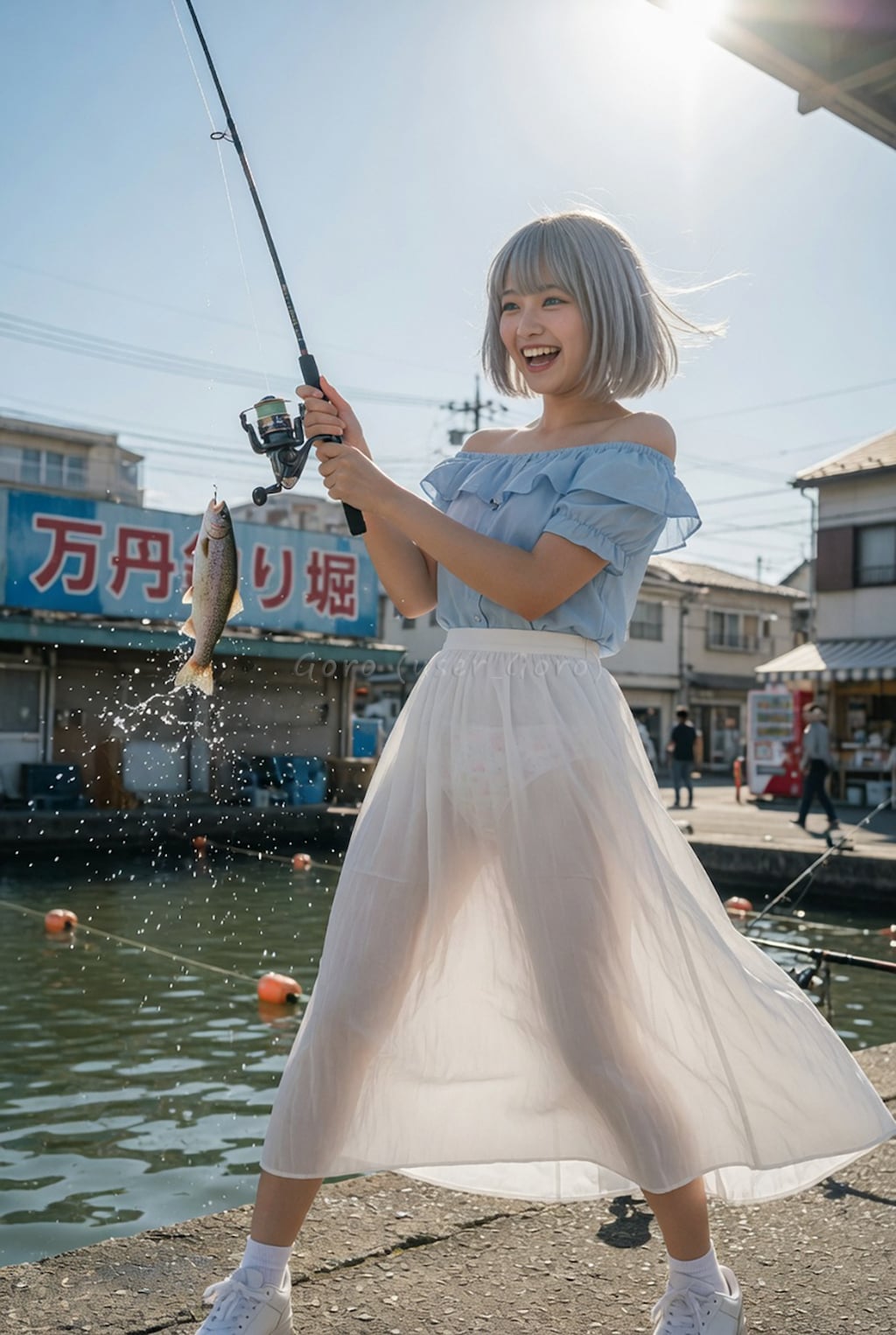 白髪光莉さんの釣り堀体験
