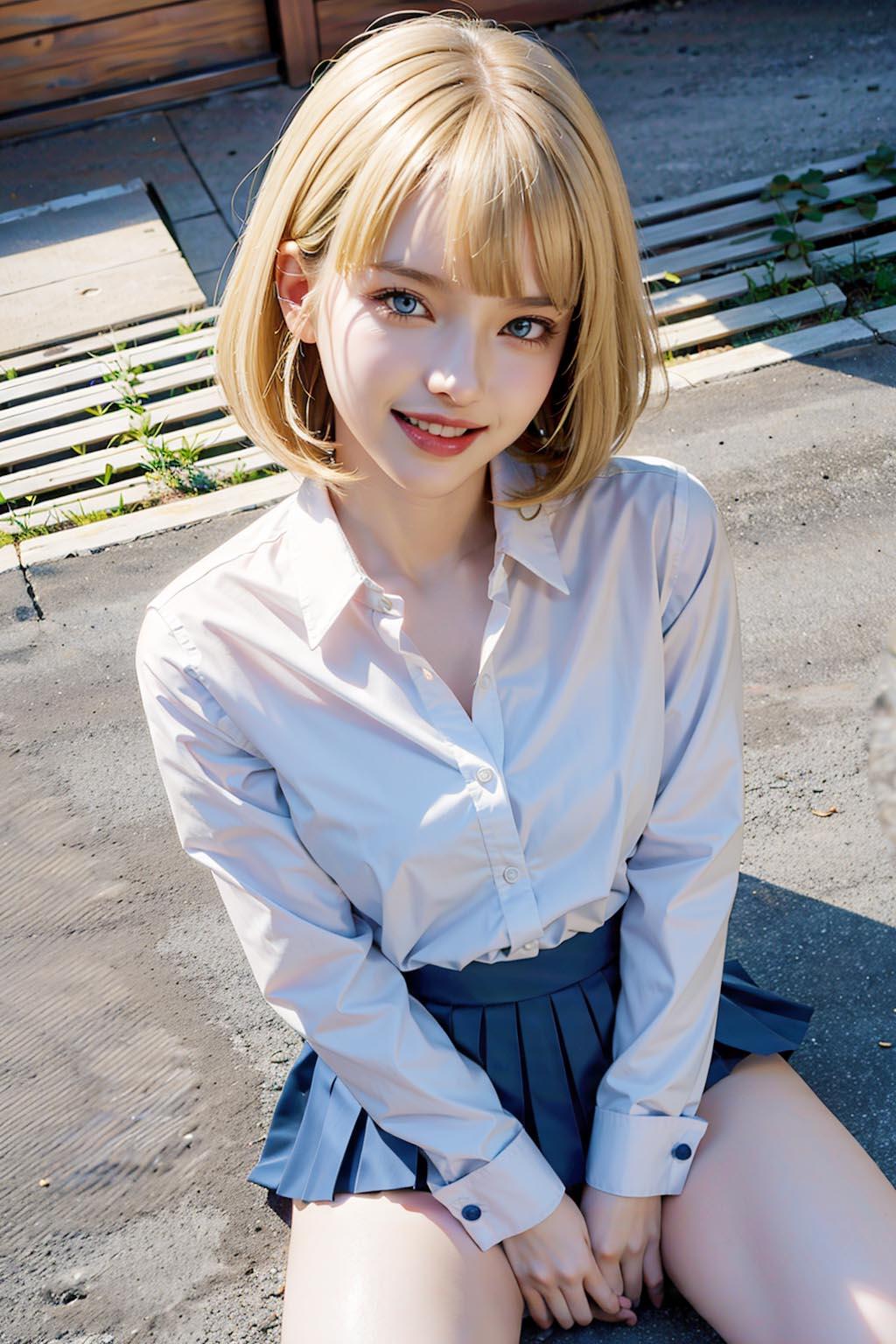 AIイラスト白ギャル貧乳ロリ顔　エロ画像　18歳女子校生海外コスプレイヤー「お父さん、ハグしてくれると、すべての不安が吹き飛ぶみたいだよ！」