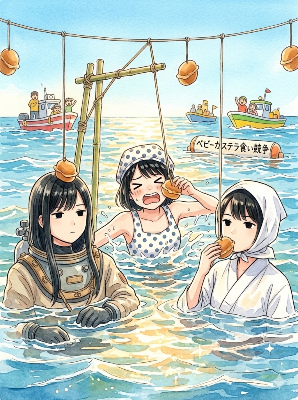 洋上ベビーカステラ食い競争