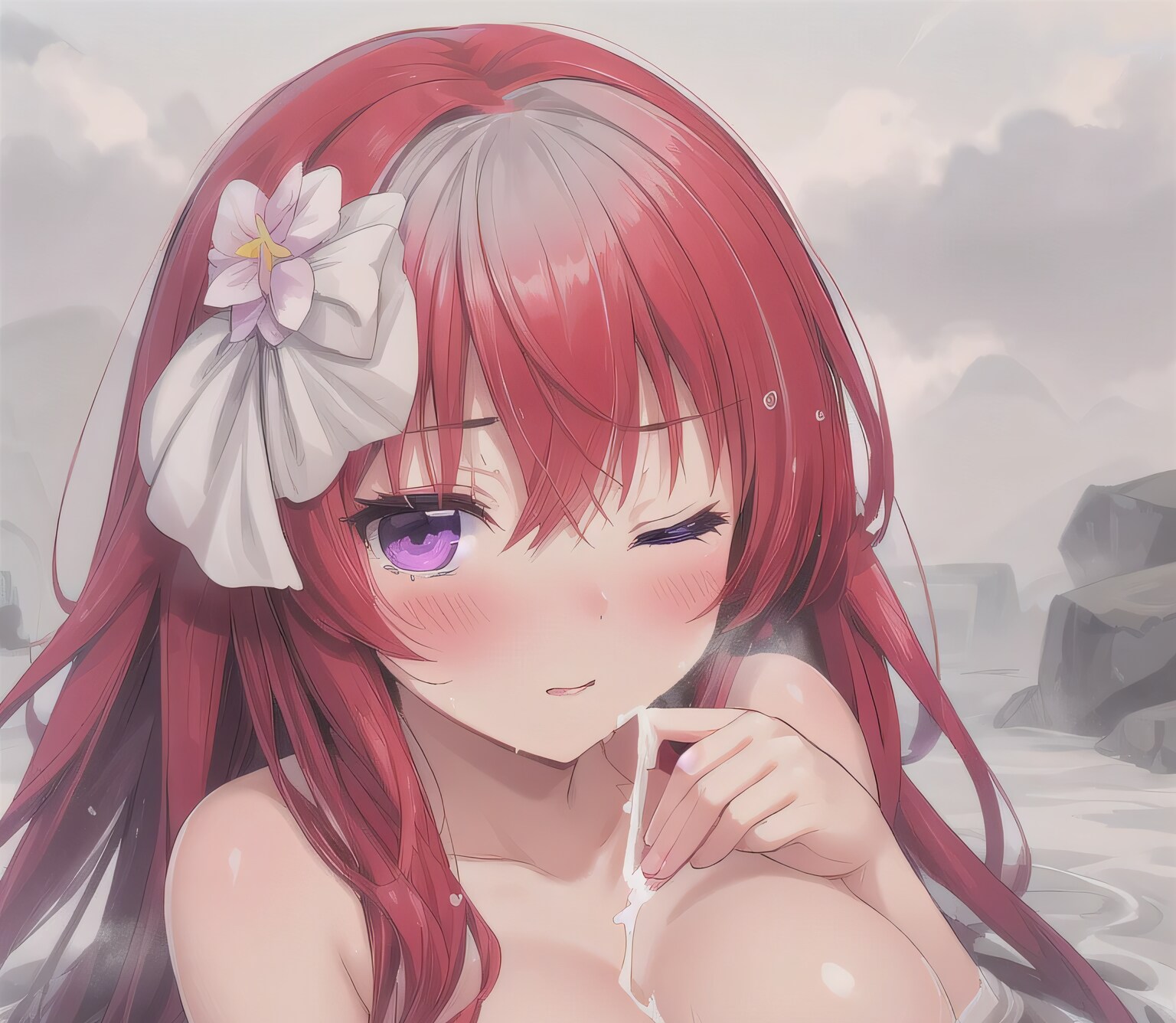 赤髪ロングで水鉄砲の少女
