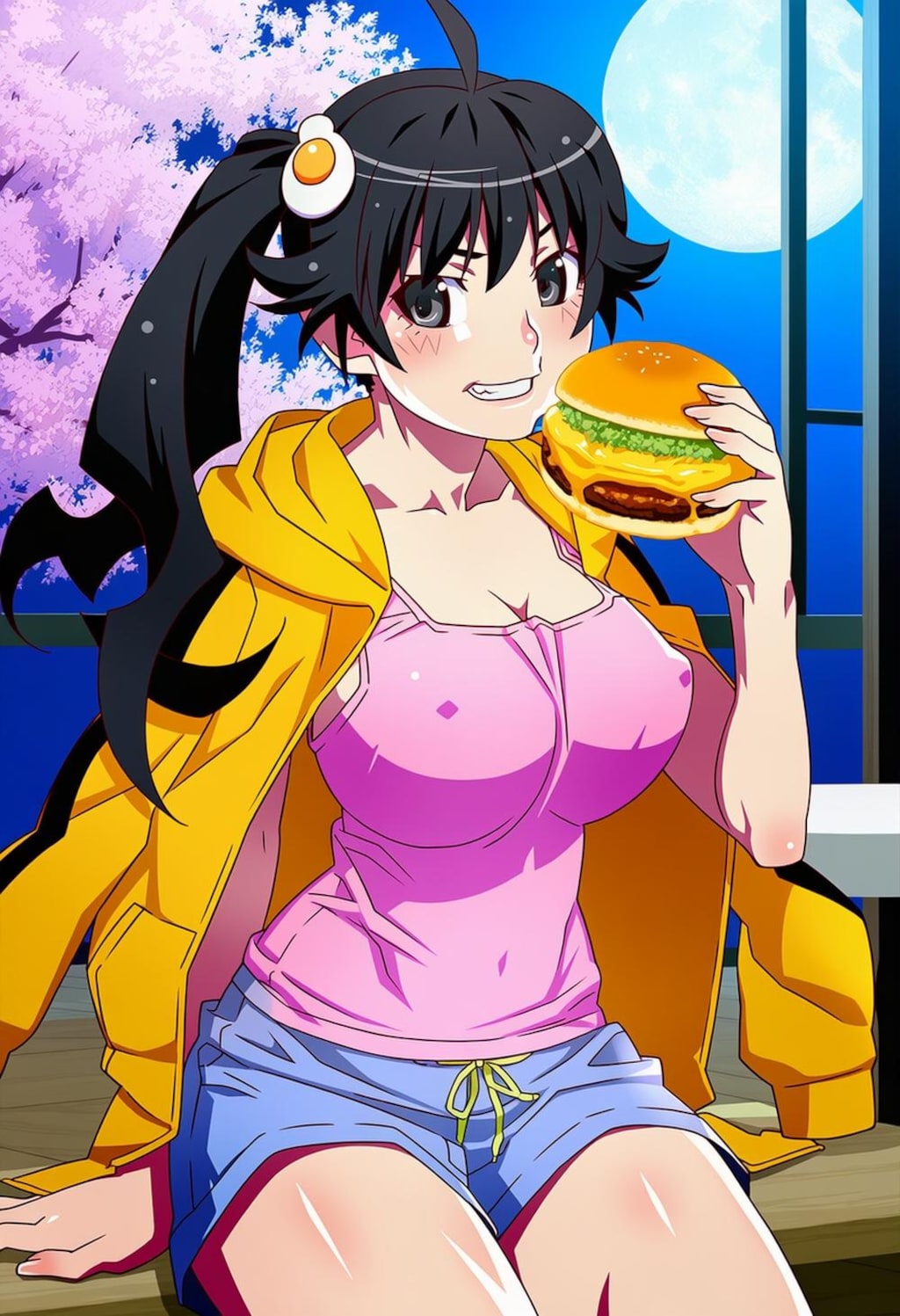 春の目玉焼き食べる私服コスプレ大きいほうの妹人妻