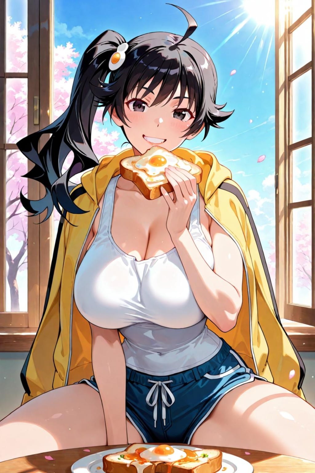 春の目玉焼き食べる私服コスプレ大きいほうの妹人妻