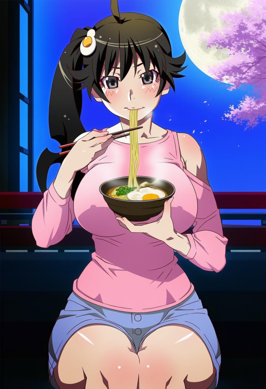 春の目玉焼き食べる私服コスプレ大きいほうの妹人妻