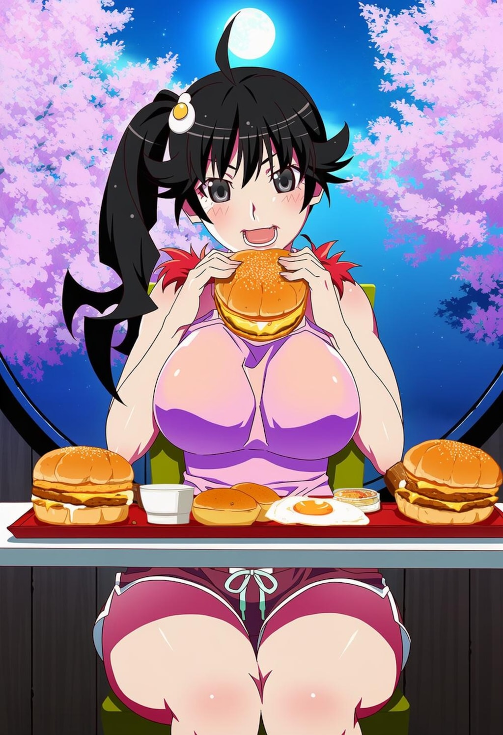 春の目玉焼き食べる私服コスプレ大きいほうの妹人妻