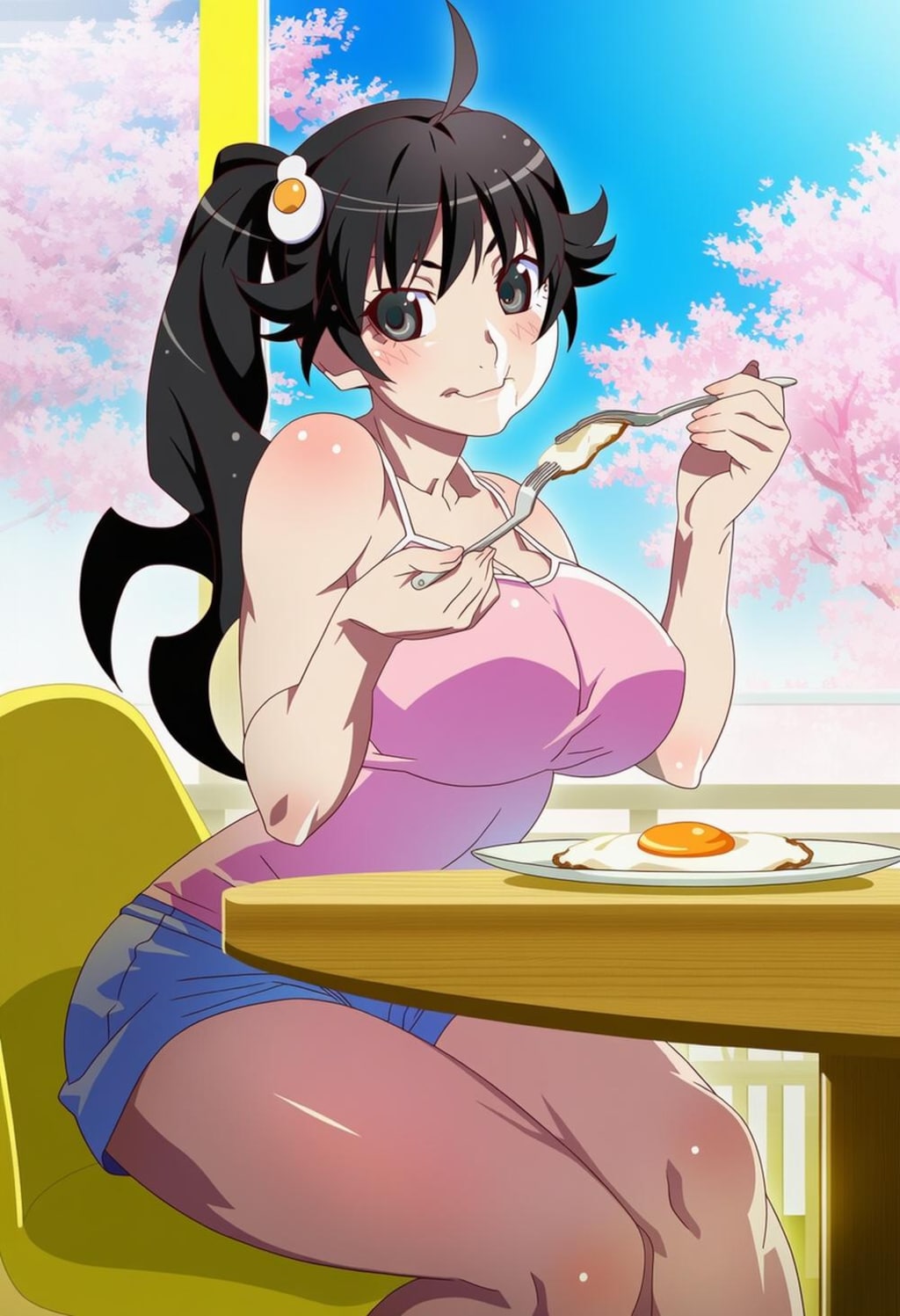 春の目玉焼き食べる私服コスプレ大きいほうの妹人妻