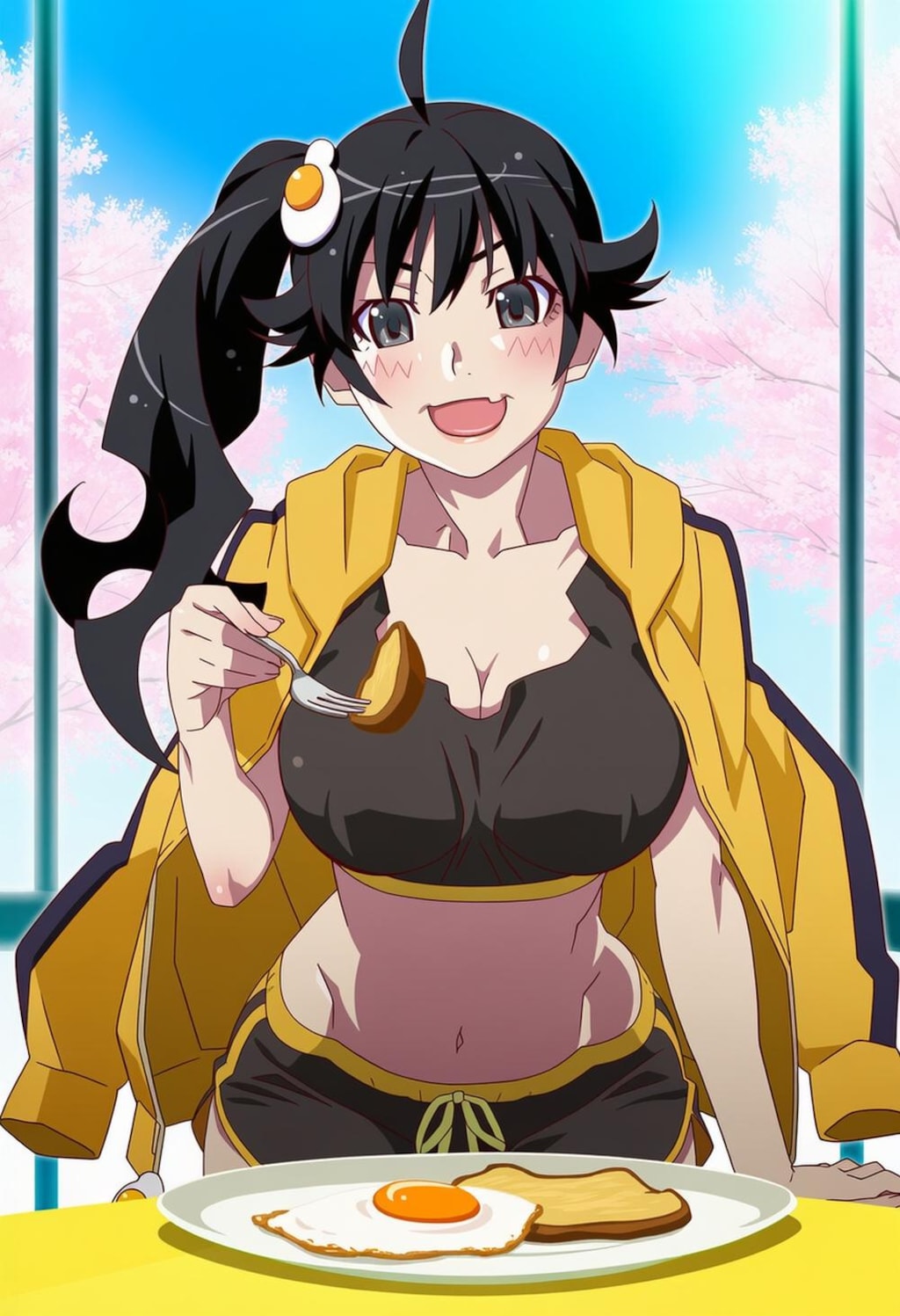 春の目玉焼き食べる私服コスプレ大きいほうの妹人妻