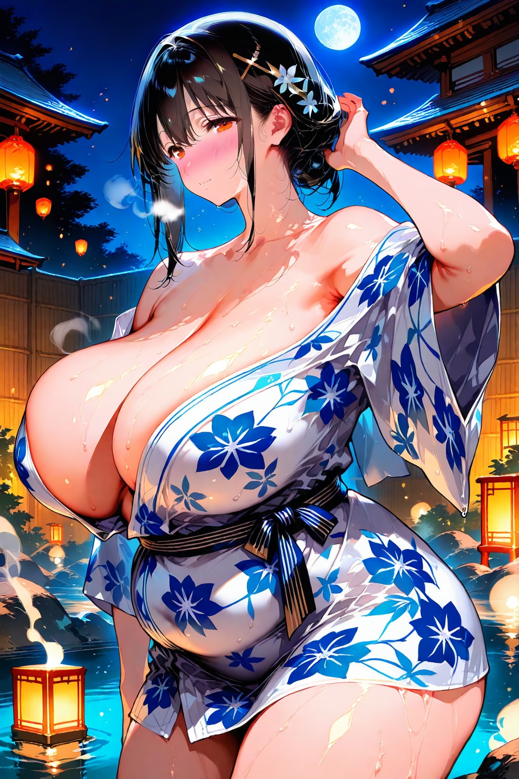 月光の湯 – ほどける髪、揺れる蒸気