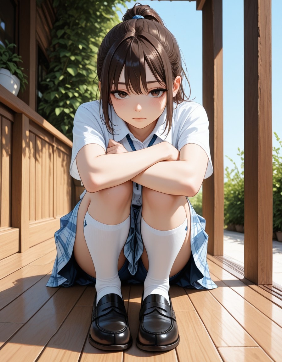 三角座り | の人気AIイラスト・グラビア