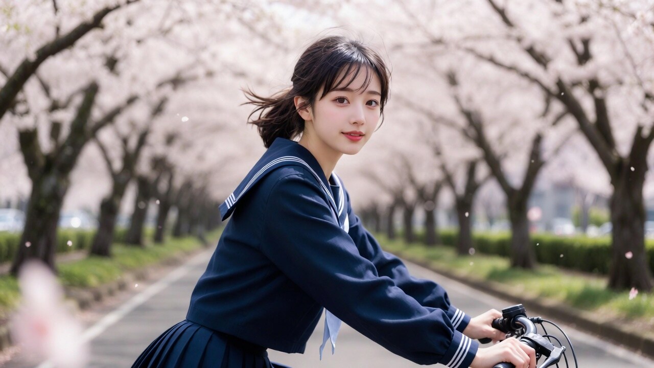 黒髪ロングで自転車の美女 | の人気AIイラスト・グラビア