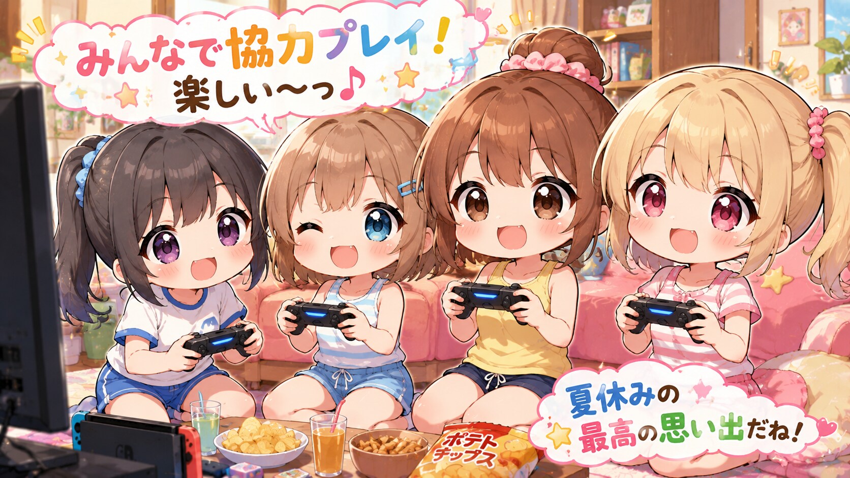 今日の夏休み（友達と一緒にTVゲーム３） | の人気AIイラスト・グラビア