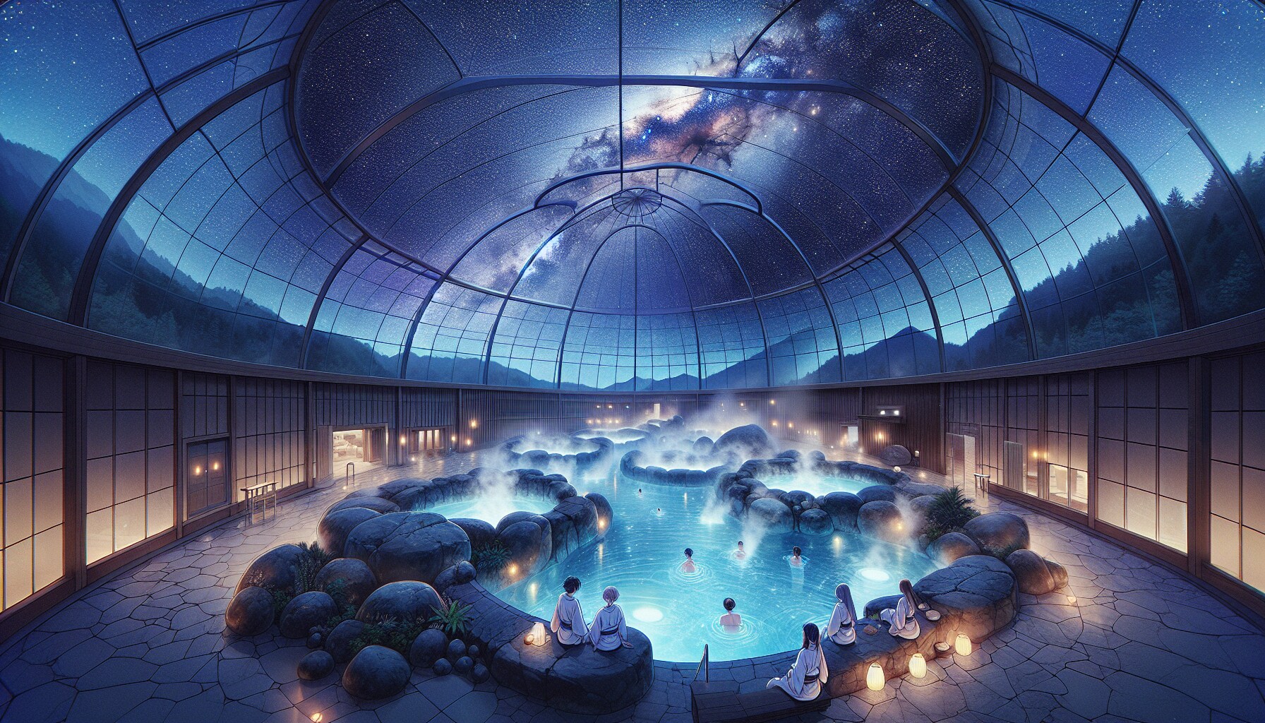最上階　宙を泳ぐ露天風呂「銀河の湯」 | の人気AIイラスト・グラビア