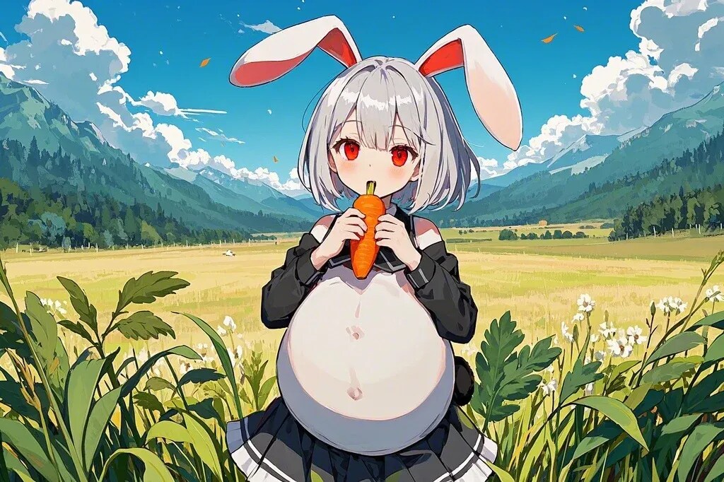 まるまる太ったポンコツが畑のニンジンを食べる