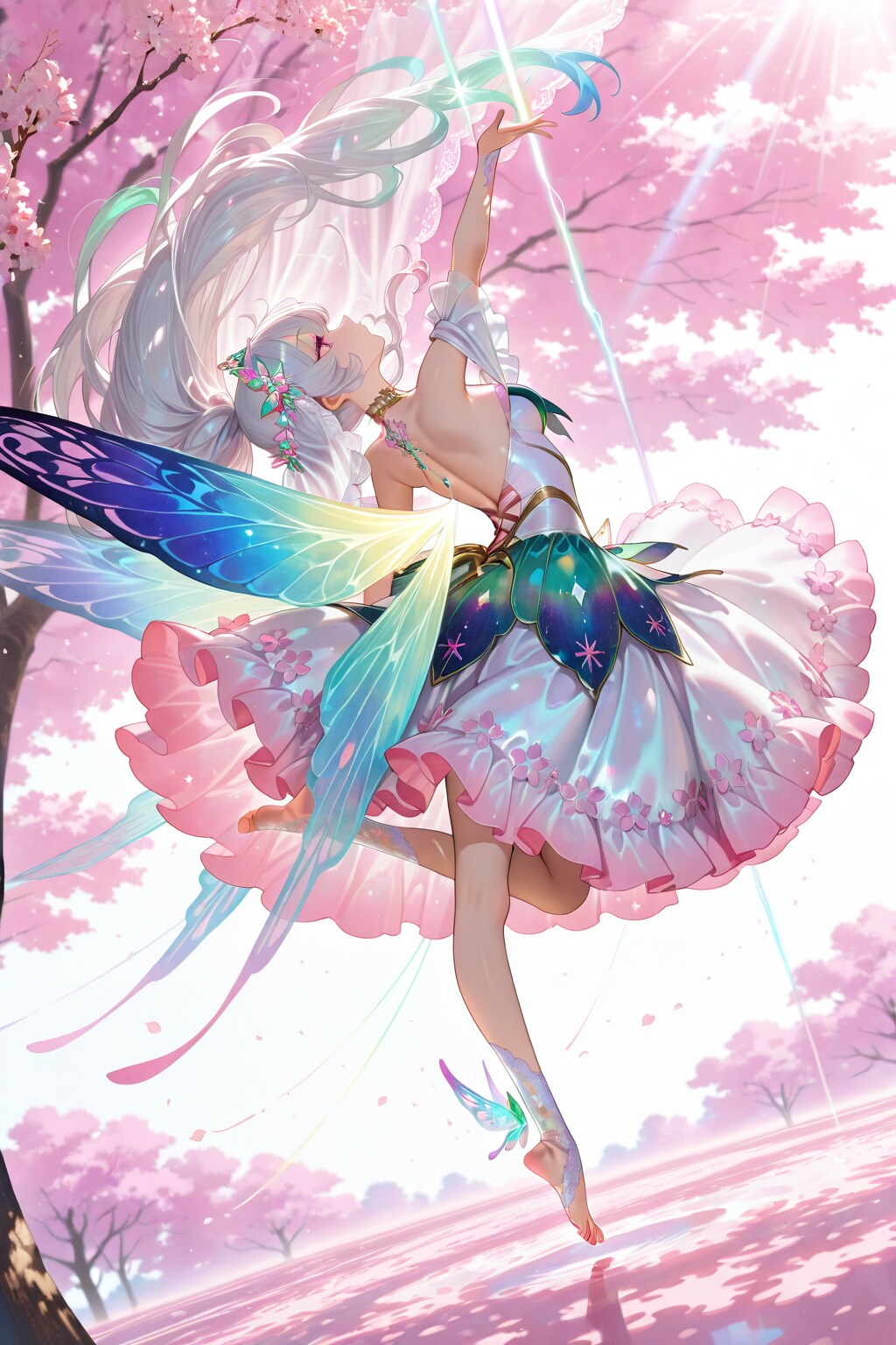 満開の桜の中のもっと高い所で舞い踊りたい蝶の精霊