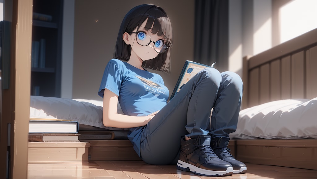 美乳で細身スタイルの美少女の読書の時間