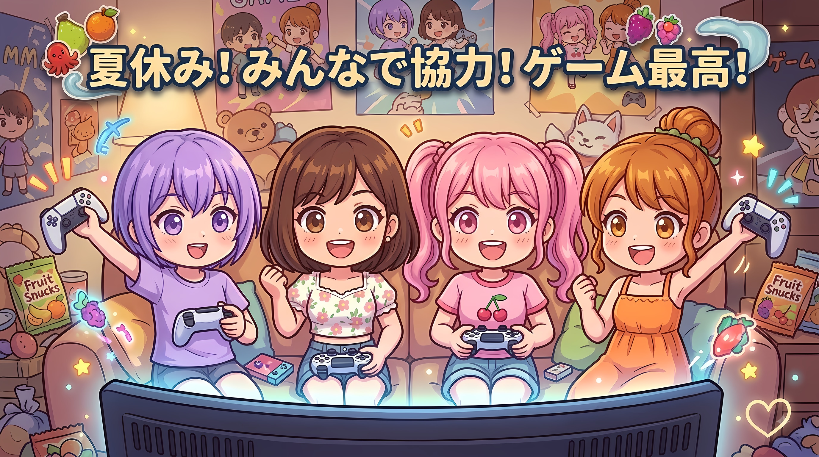 今日の夏休み（友達と一緒にTVゲーム２） | の人気AIイラスト・グラビア