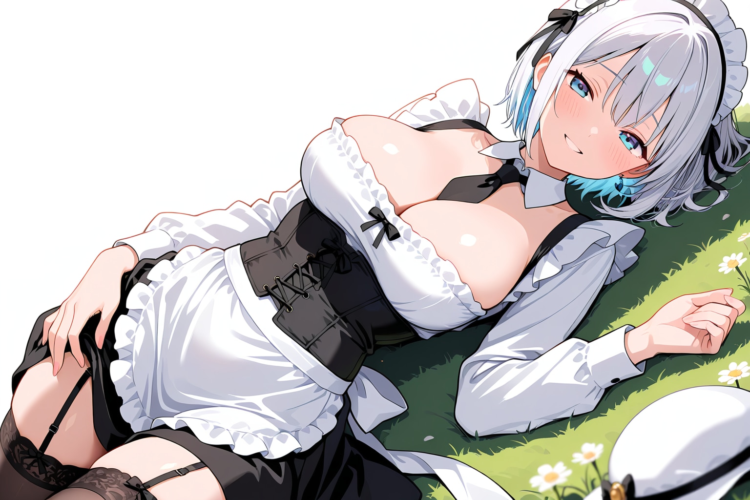 元気な銀髪ちゃん48『メイド服+草原で休憩』