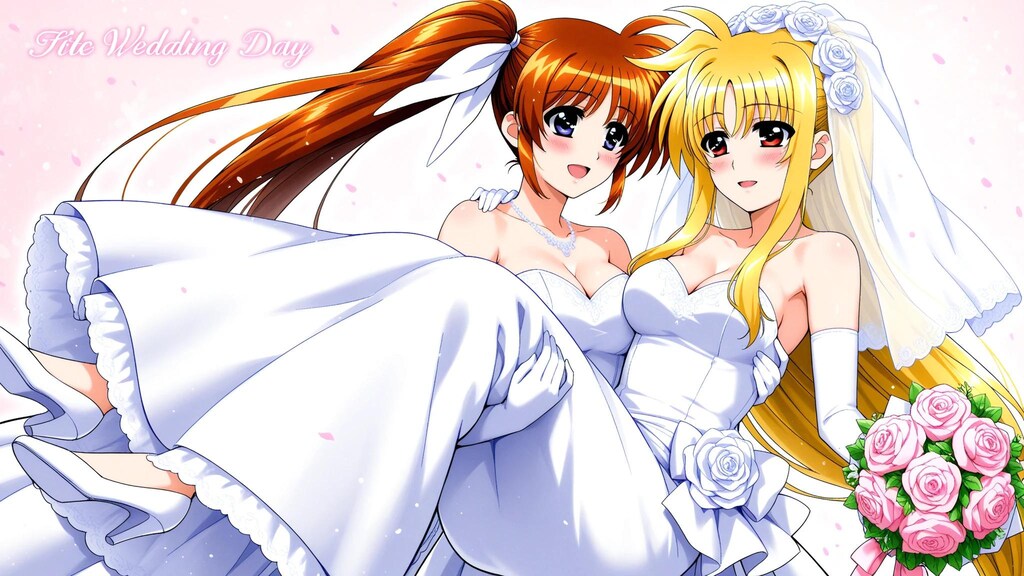 なのはとフェイト　ウエディングドレス姿