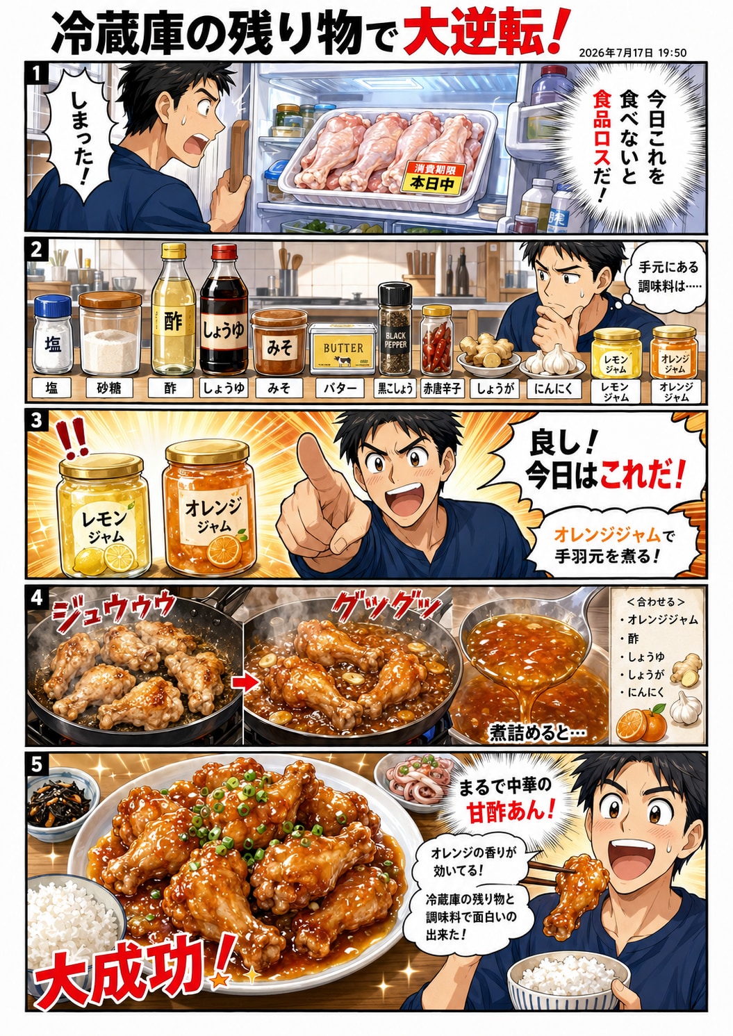 今日の料理　手羽元のオレンジジャム煮
