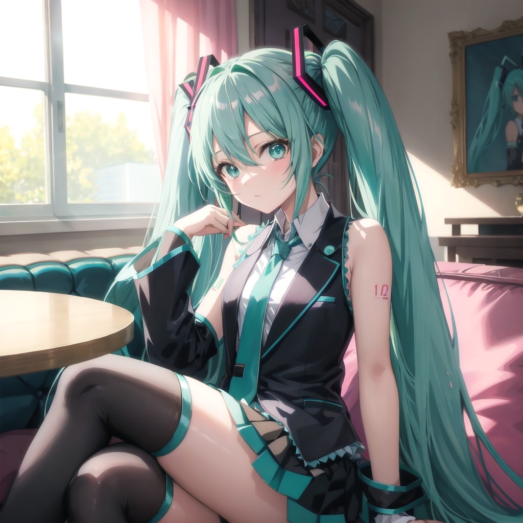 ソファに座っているミクさん