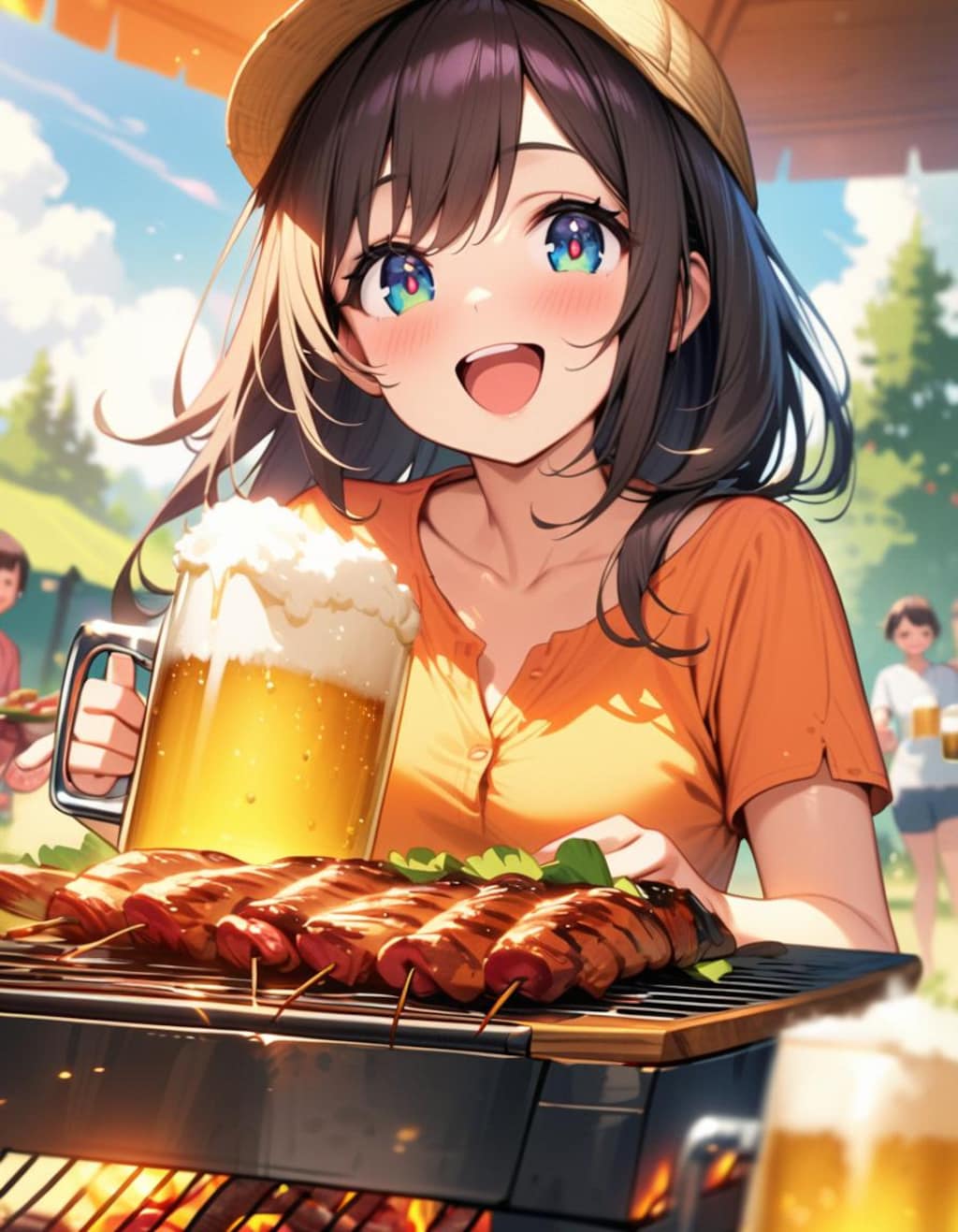 ビール、バーベキュー最高！