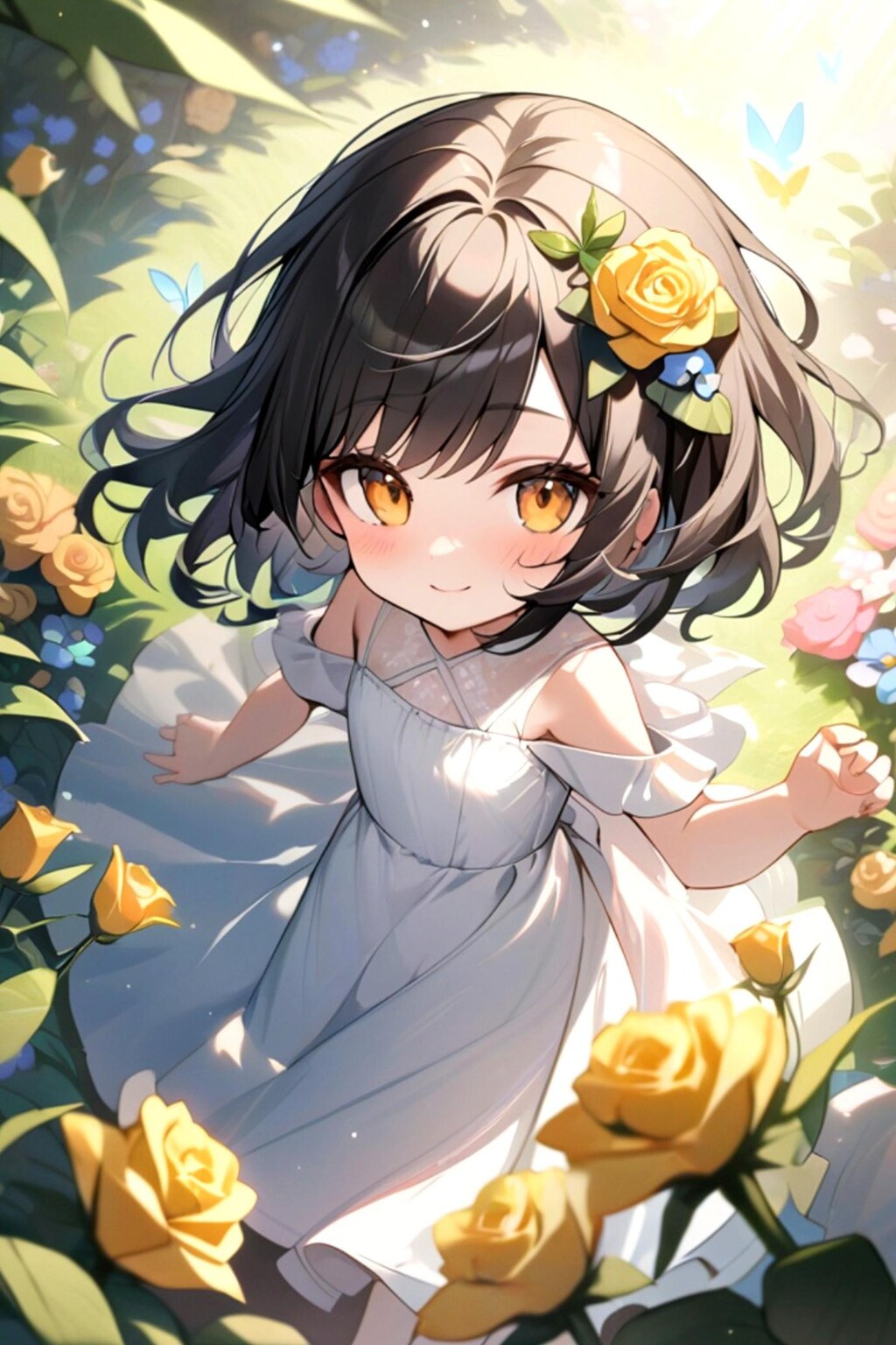 黒髪ちゃんとお花畑