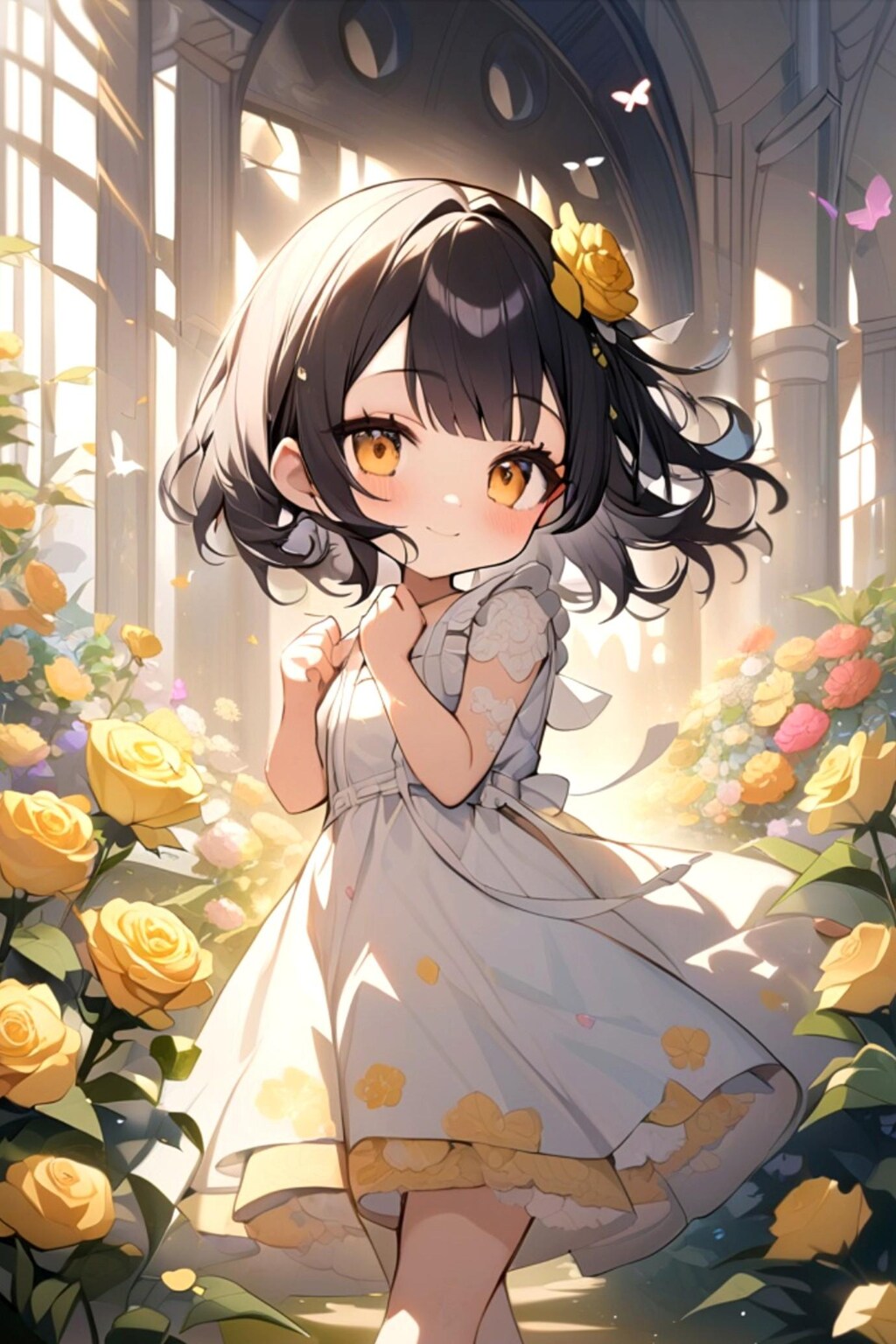 黒髪ちゃんとお花畑