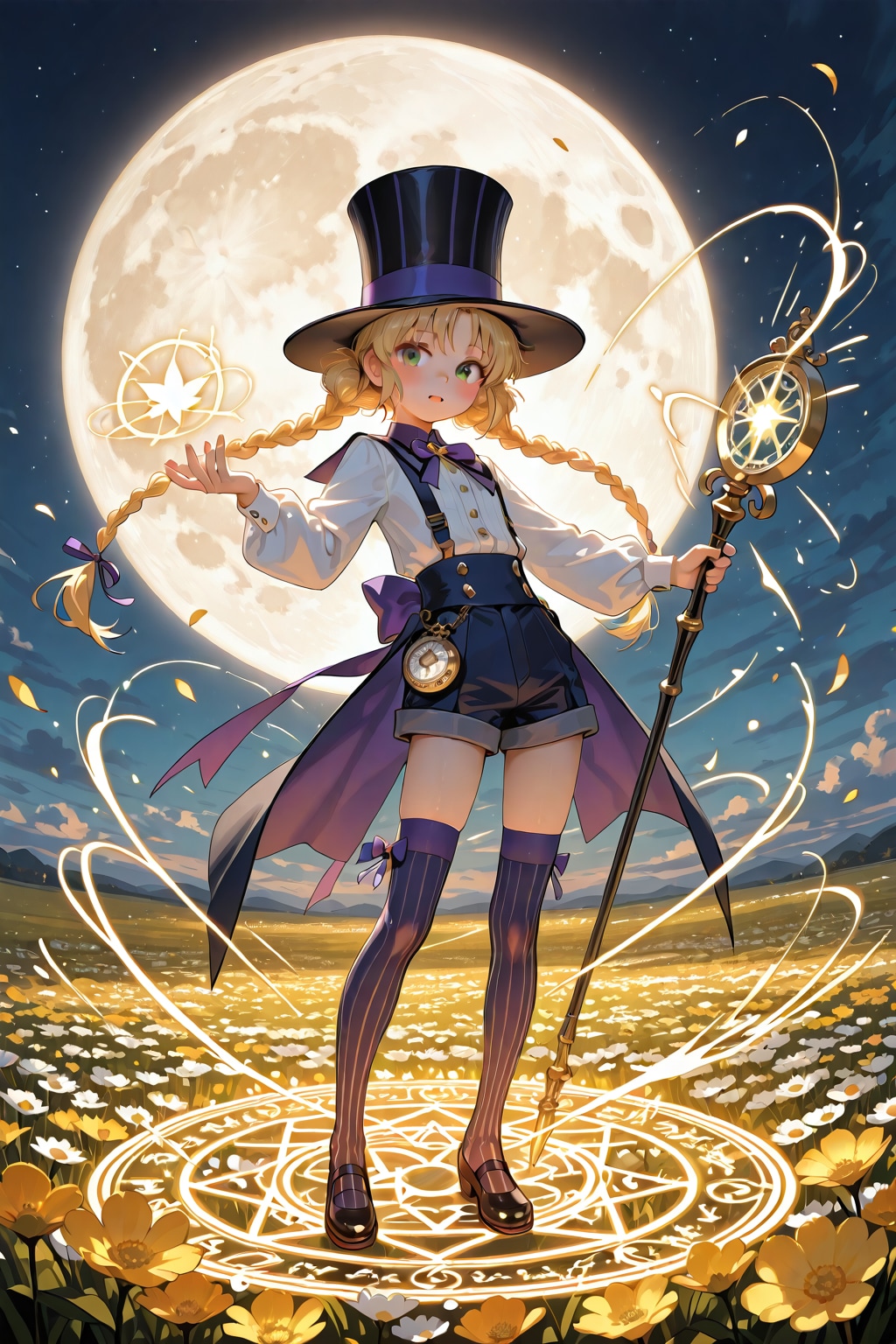 満月と花畑と魔法少女