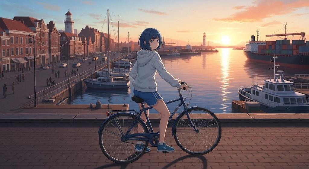 自転車に乗る WAVEちゃん_ImageFX