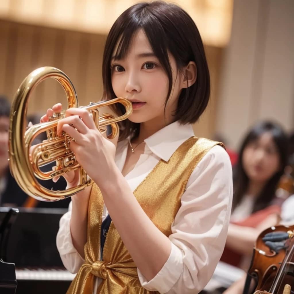 黒髪ボブでブラスバンドの美女１８