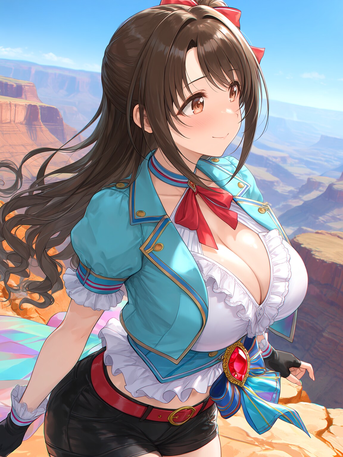 深い谷間を見る