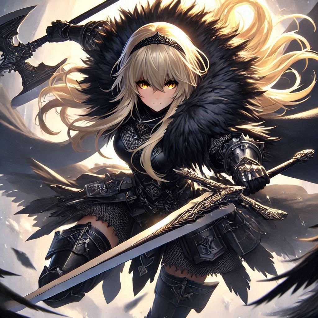 剣と戦斧持つエリザベス(ブロンドの女騎士さん486) | の人気AIイラスト・グラビア