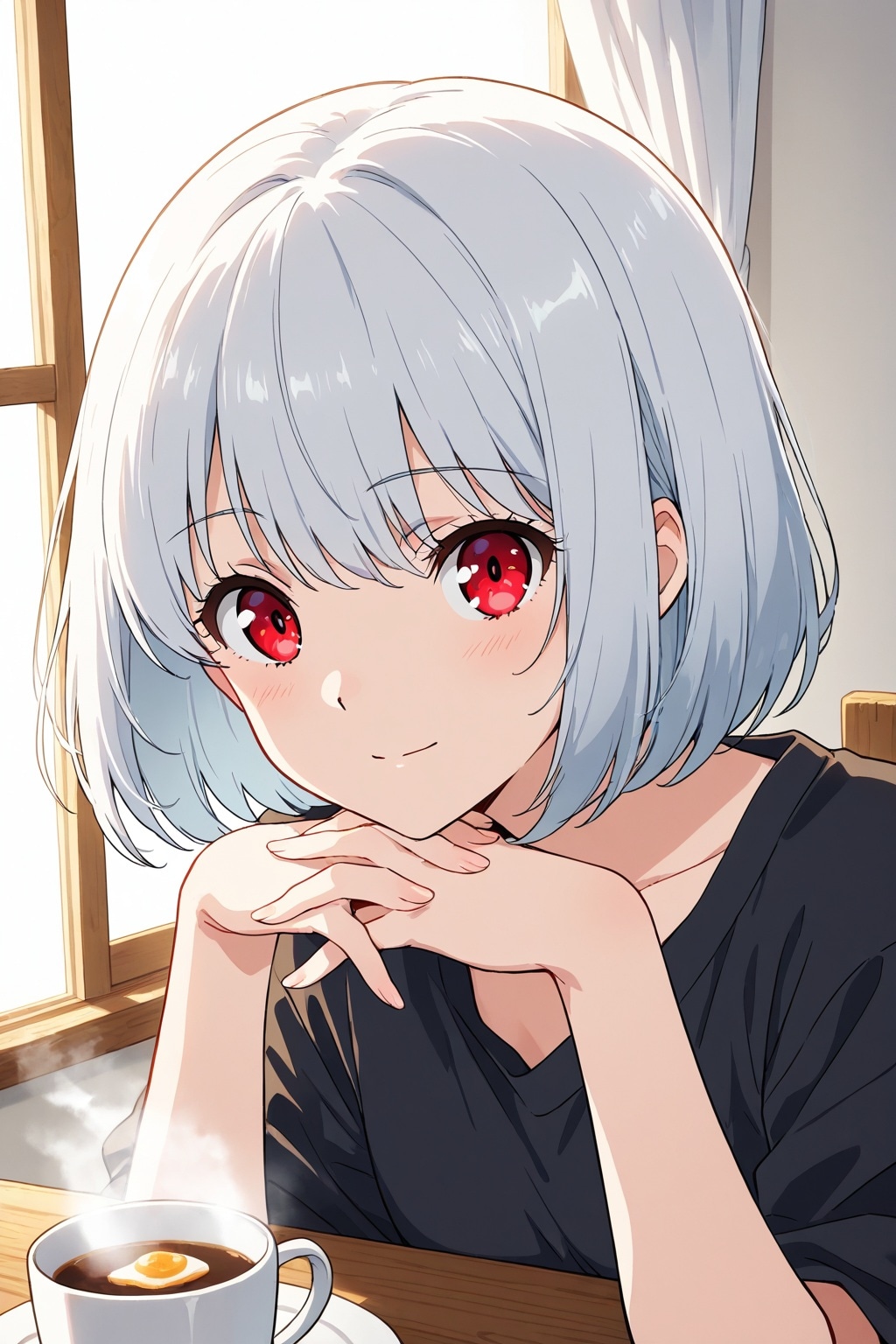 銀髪の女の子と朝食を一緒に