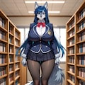 青髪ロングの狼娘　学生制服編 3枚目