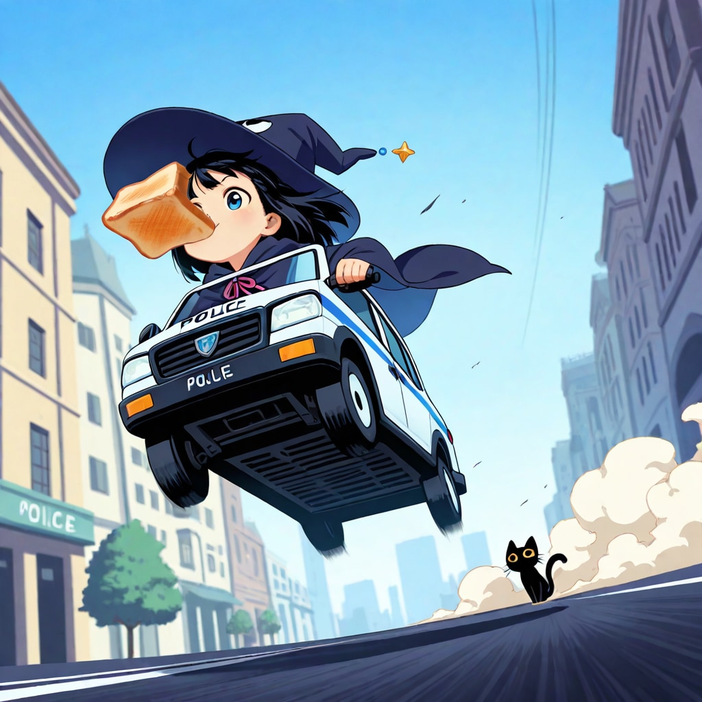 空飛ぶ魔女パトカーの朝の出動