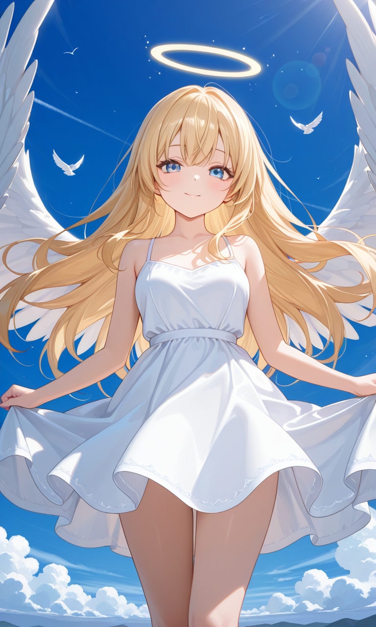 金髪美少女天使が空を