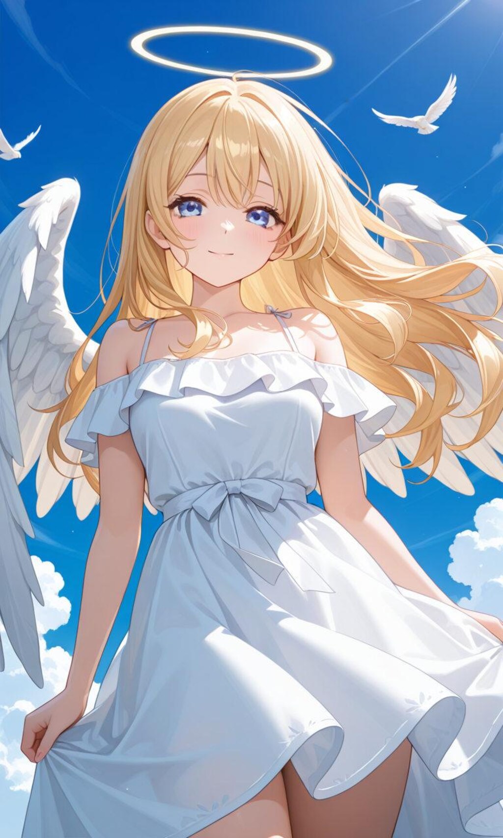 金髪美少女天使が空を