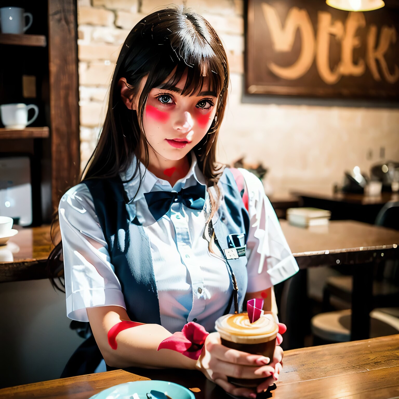 黒髪ロングでカフェの美女３６ | の人気AIイラスト・グラビア