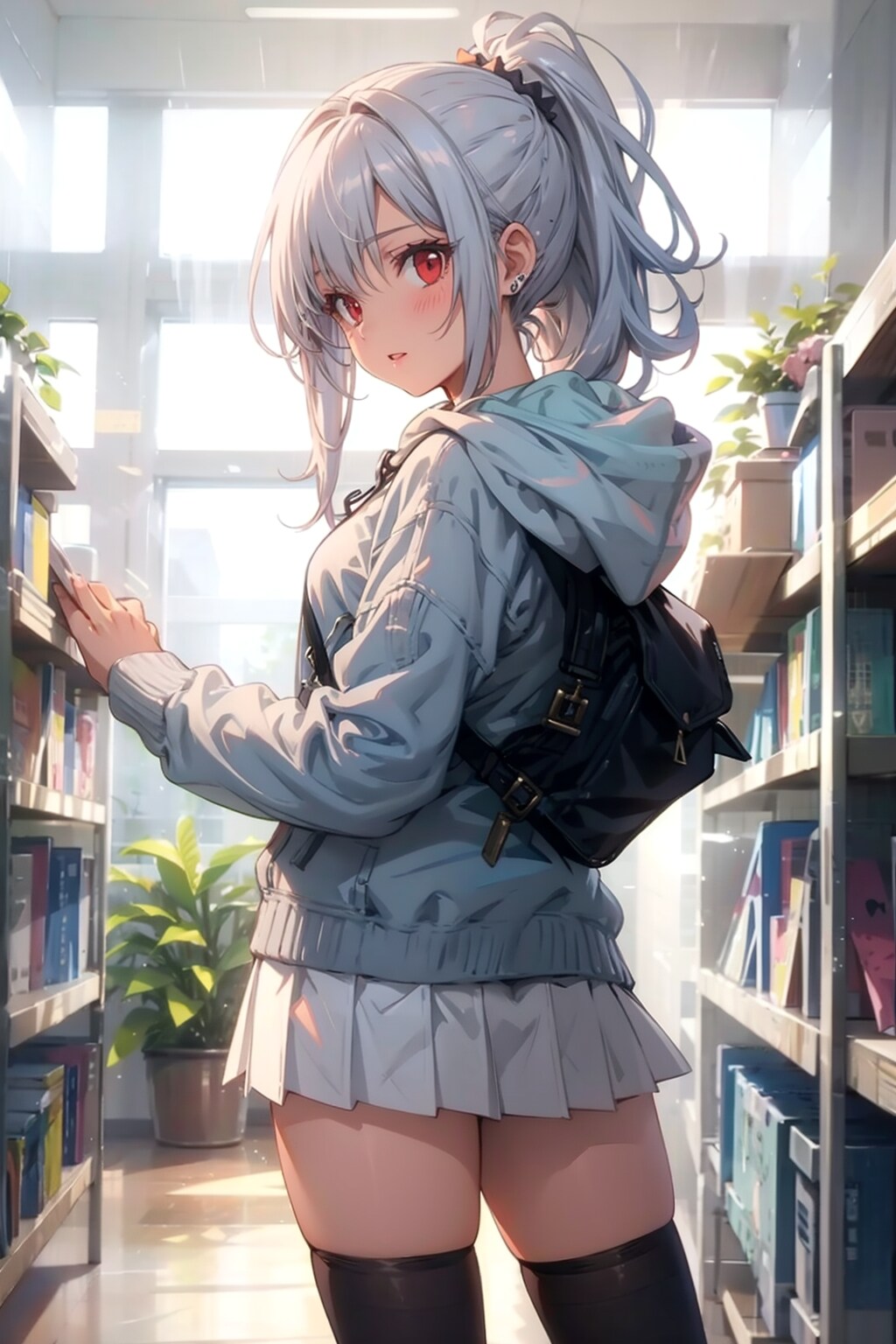 灰髪ポニーテール