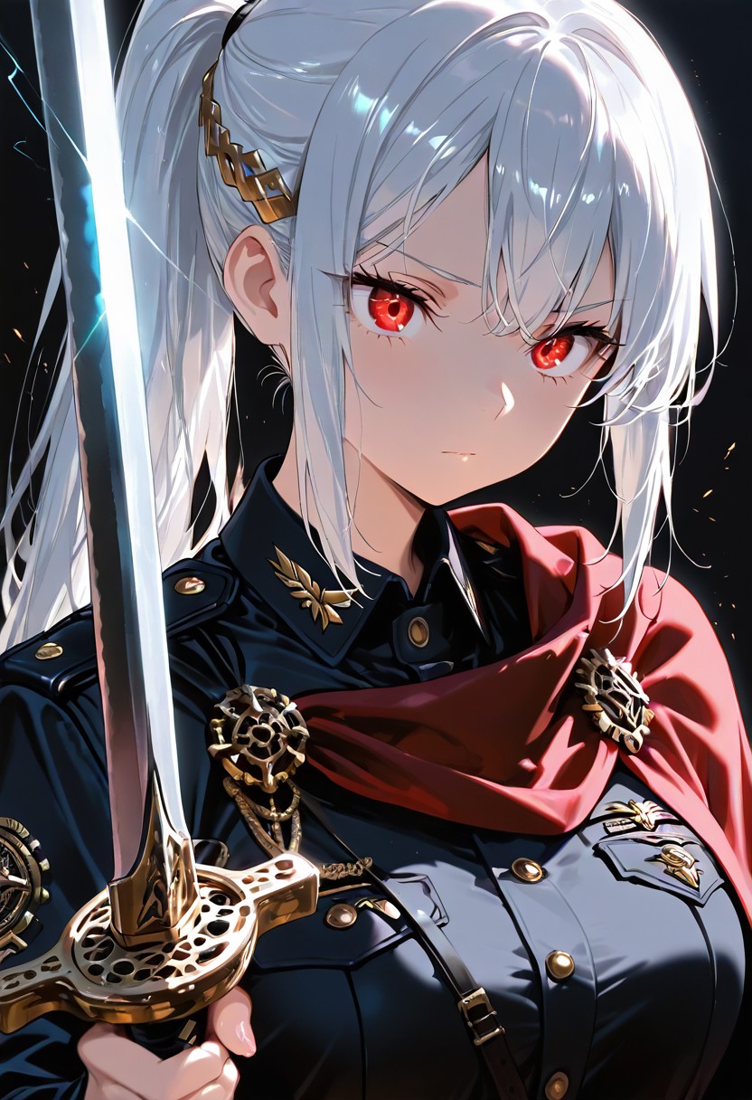 銀髪ポニテ剣士(軍人風 | の人気AIイラスト・グラビア