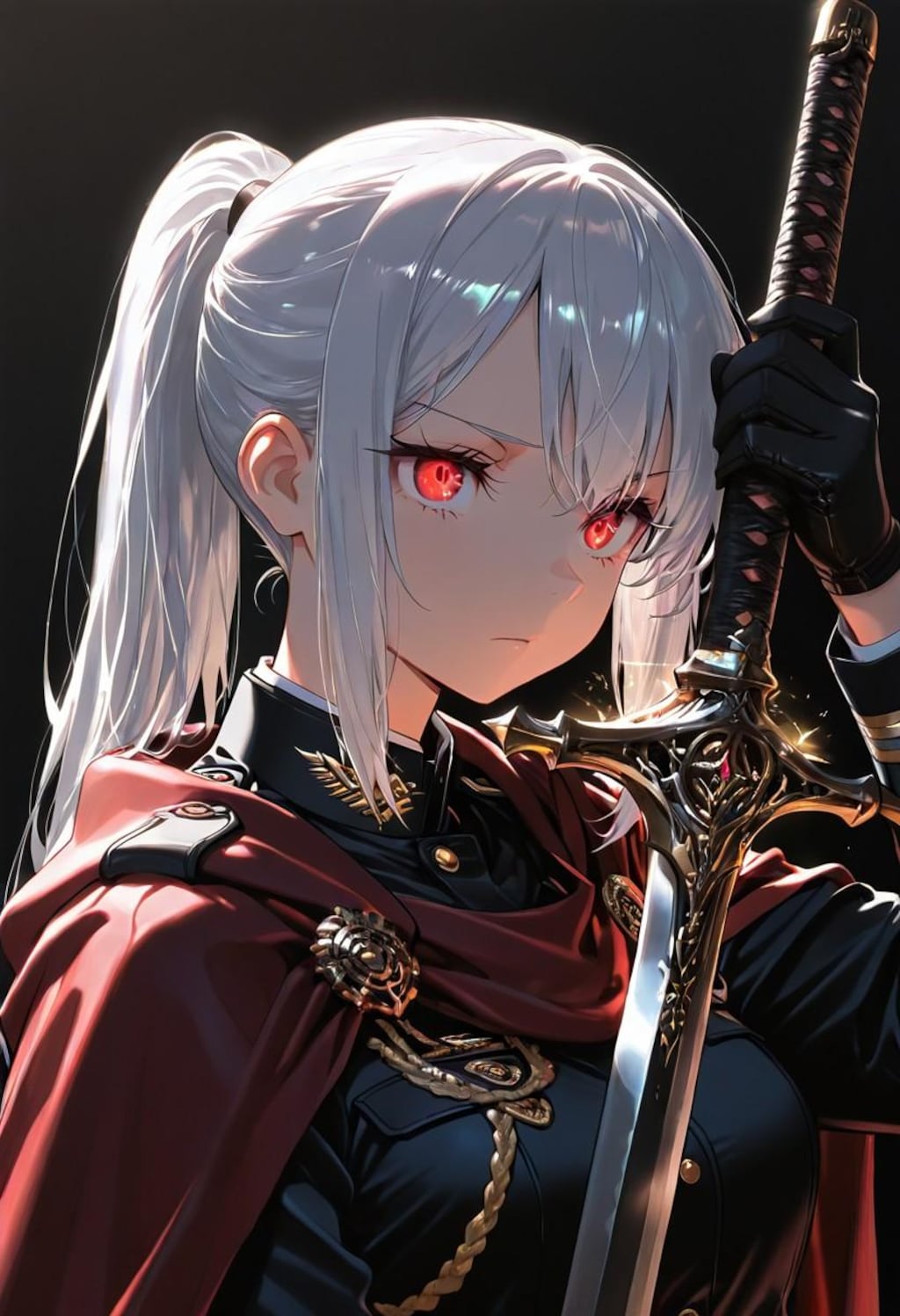 銀髪ポニテ剣士(軍人風