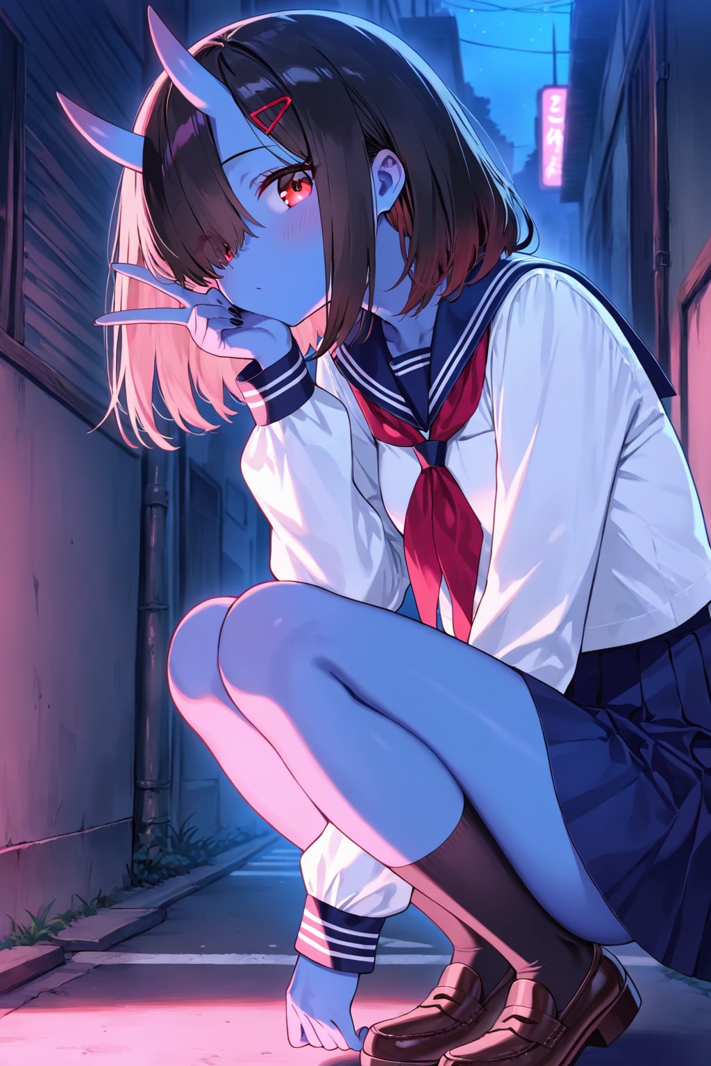 LILAC版しゃがみピースを覚えた青鬼 | の人気AIイラスト・グラビア