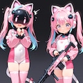 ネコミミヘッドギアブラックピンクボディースーツ装備 3枚目