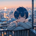 日の沈む街と柑菜ちゃん 2枚目