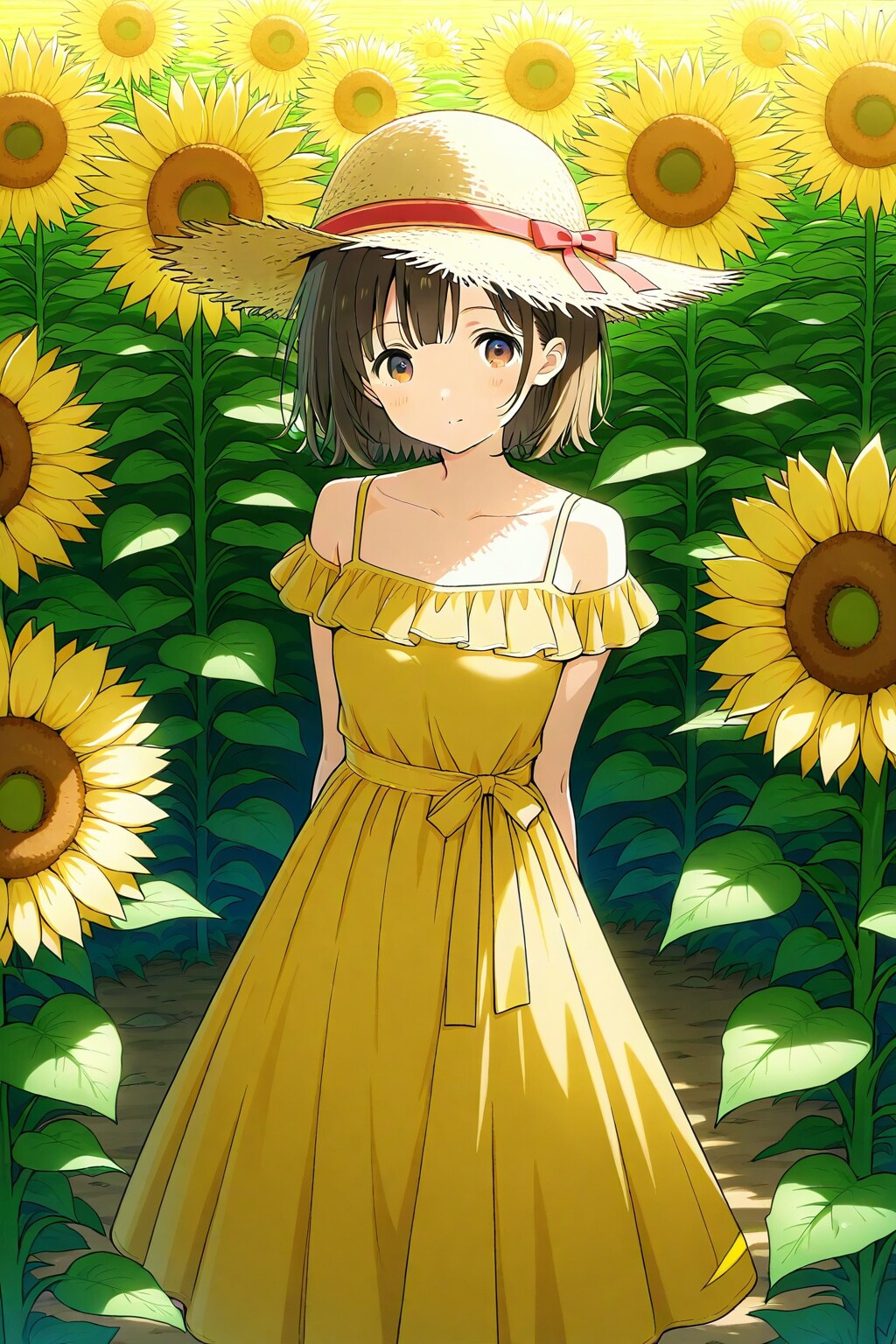 🌻ひまわり畑と麦わら帽子👒 | の人気AIイラスト・グラビア