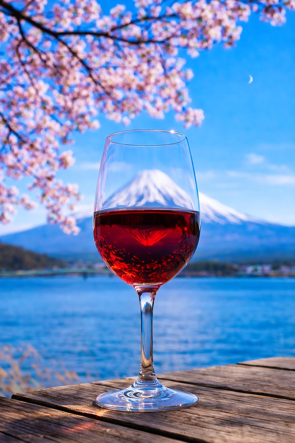ワイングラスの中の富士山