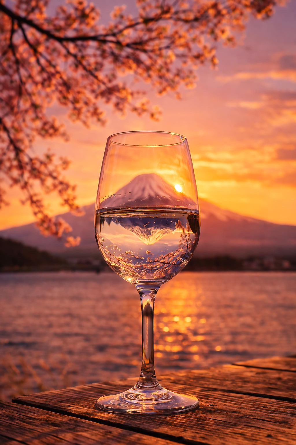 ワイングラスの中の富士山