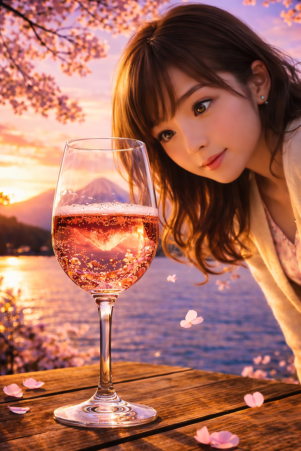 ワイングラスの中の富士山